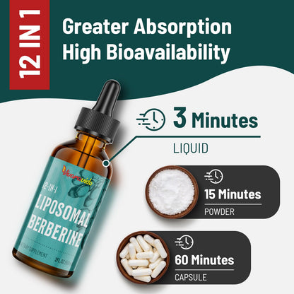 Vivaravida Berberine HCl Drops 3000 mg | Liposomal Berberine HCl Liquid