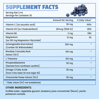Vivcmin 10-in-1 Cortisol Supplement – Sleep & Mood Support (Blueberry, 2 oz)