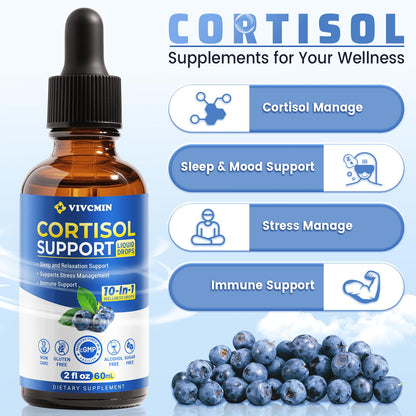Vivcmin 10-in-1 Cortisol Supplement – Sleep & Mood Support (Blueberry, 2 oz)
