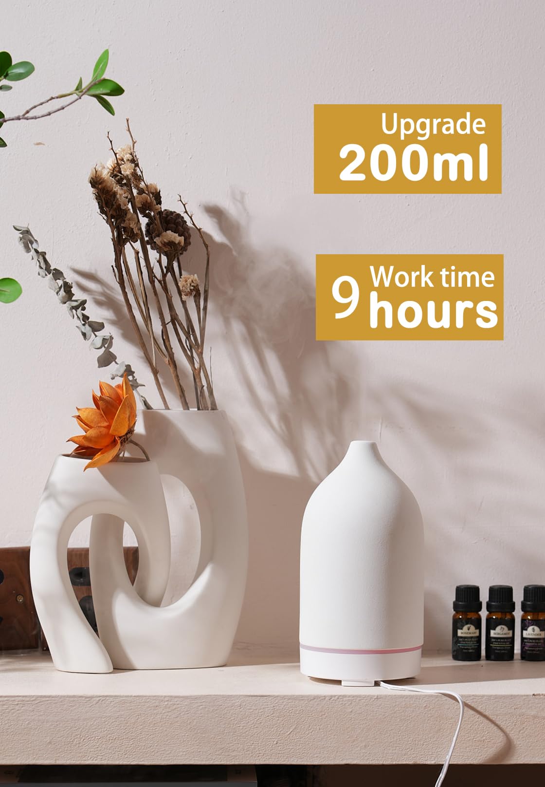 VIVITEST Stone Diffuser 200ML – Ultrasonic Essential Oil Diffuser for Home (White)
