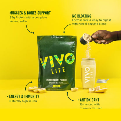 Vivo Life Perform Plant Protein Powder – Pea & Hemp with BCAA | Banana Cinnamon | 34.85 oz