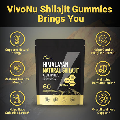 VivoNu Himalayan Shilajit Gummies: Ashwagandha & Gokshura | Organic, Non-GMO