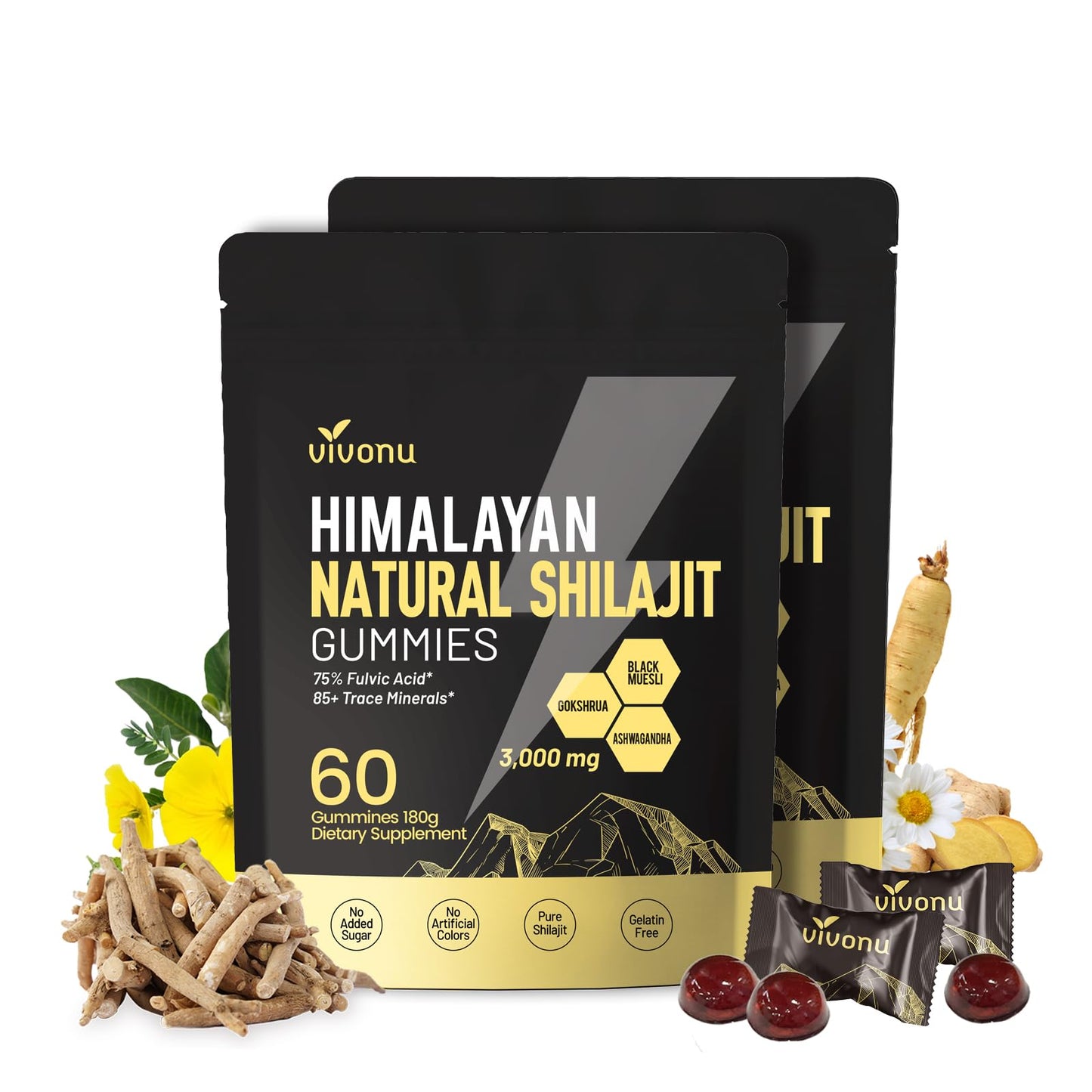 VivoNu Himalayan Shilajit Gummies: Ashwagandha & Gokshura | Organic, Non-GMO