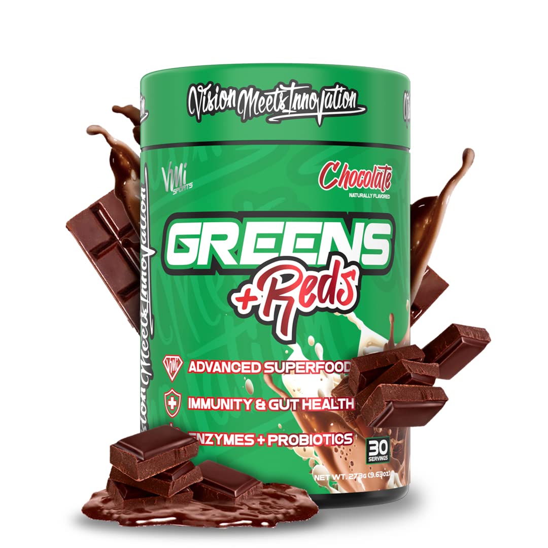 VMI Sports Greens + Reds Advanced Superfood | Immunity & Gut Health | 30 Servings (Chocolate)