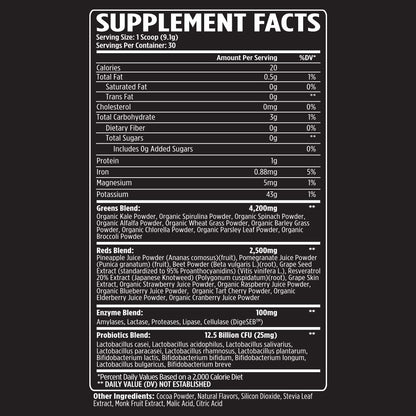 VMI Sports Greens + Reds Advanced Superfood | Immunity & Gut Health | 30 Servings (Chocolate)