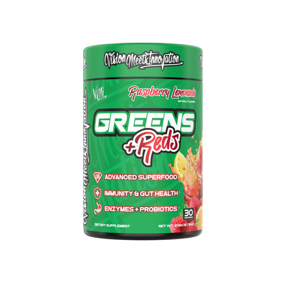 VMI Sports Greens + Reds – Advanced Immunity & Gut Health Superfood | 30 Servings (Raspberry Lemonade)