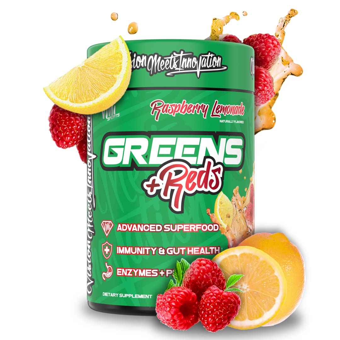 VMI Sports Greens + Reds – Advanced Immunity & Gut Health Superfood | 30 Servings (Raspberry Lemonade)