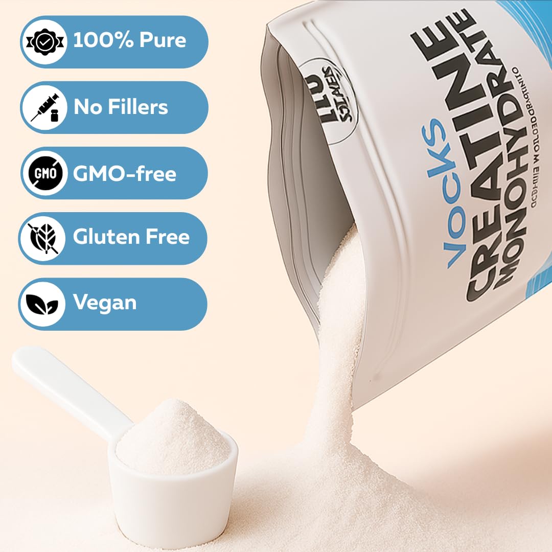 Vocks Creatine Monohydrate Powder - Micronized, Unflavored, Gluten Free, 500g