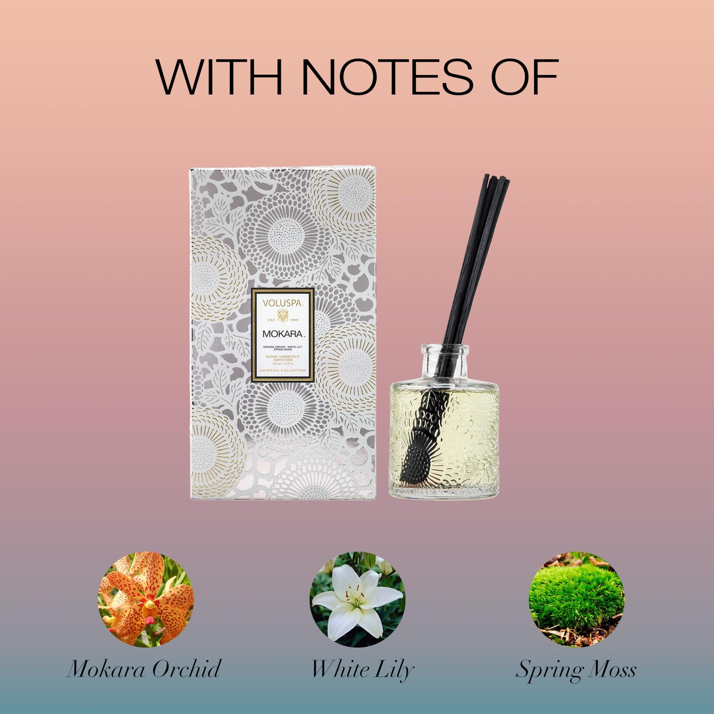 Voluspa Mokara Scented Reed Diffuser | 3.4 oz Luxury Orchid Diffuser | Handcrafted in the USA