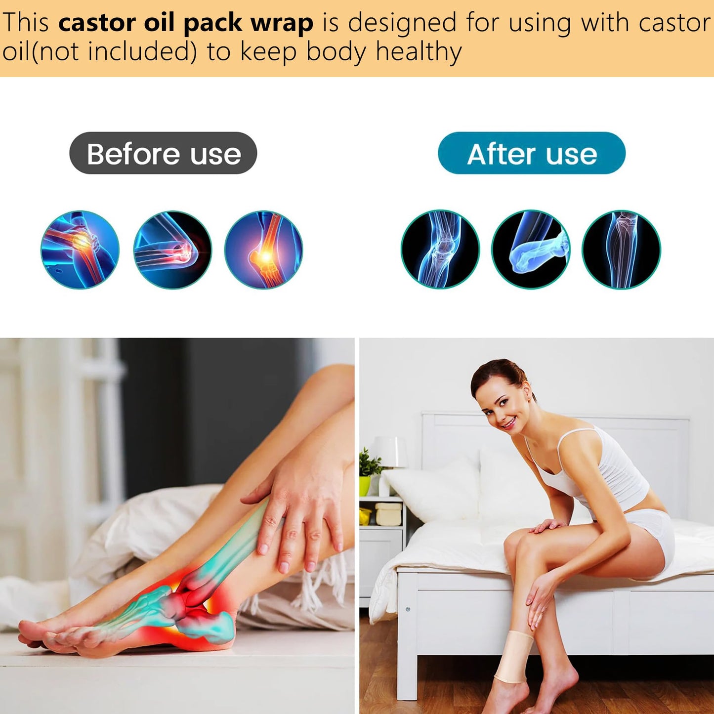 VonTeok 2 Pack Reusable Castor Oil Pack Wraps for Knee, Elbow & Joint Support – Organic Cotton, Adjustable & Waterproof