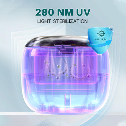 Voraiya Dental Ultrasonic Retainer Cleaner Machine — 45kHz Denture Cleaning Pod, 4 Modes, Digital Timer