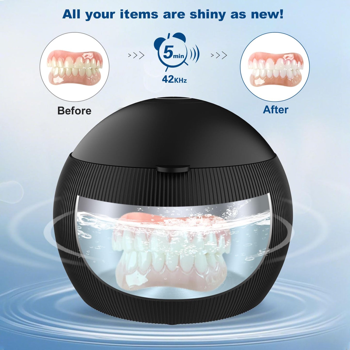 Voraiya Ultrasonic UV Cleaner for Dentures, Aligners, Retainers, Whitening Trays, Night Guards & Jewelry – 42KHz