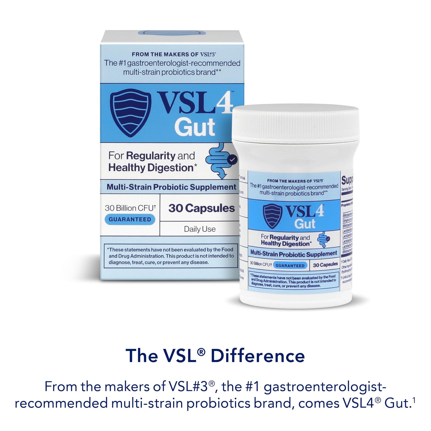 VSL4 Gut Daily Probiotics – 30B CFU, Multi-Strain, 2-Pack (60 Capsules)