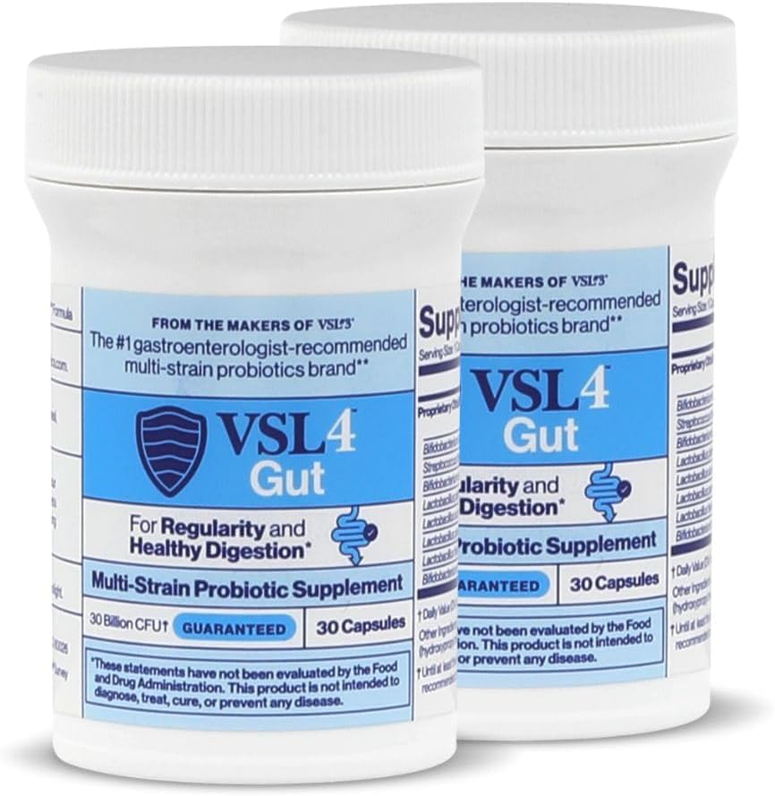 VSL4 Gut Daily Probiotics – 30B CFU, Multi-Strain, 2-Pack (60 Capsules)