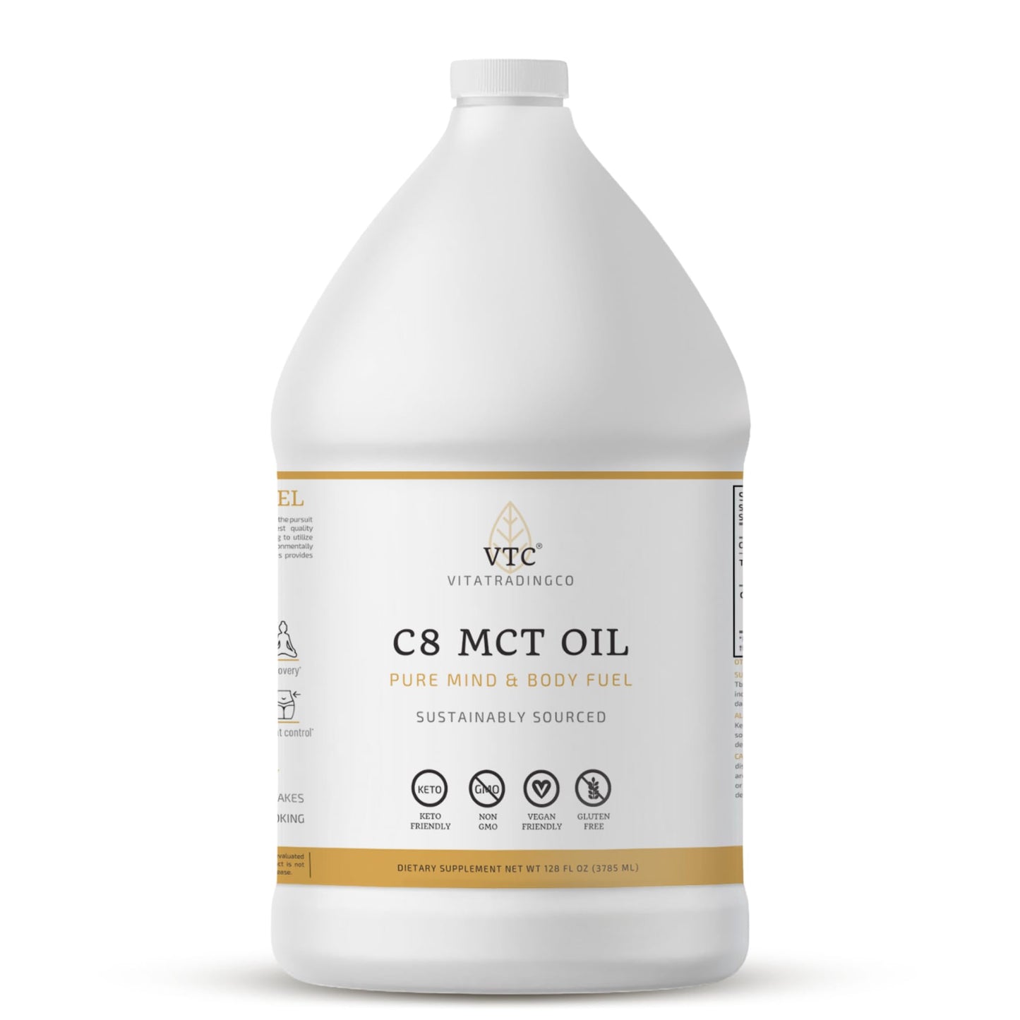 VTC VitaTradingCo. 100% Pure C8 MCT Oil | 128oz, 3X Distilled, Keto & Paleo