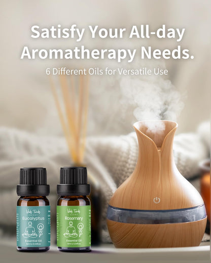 VTS Essential Oils Set (6x10ml) - Lavender, Peppermint, Eucalyptus, Tea Tree, Geranium, Rosemary