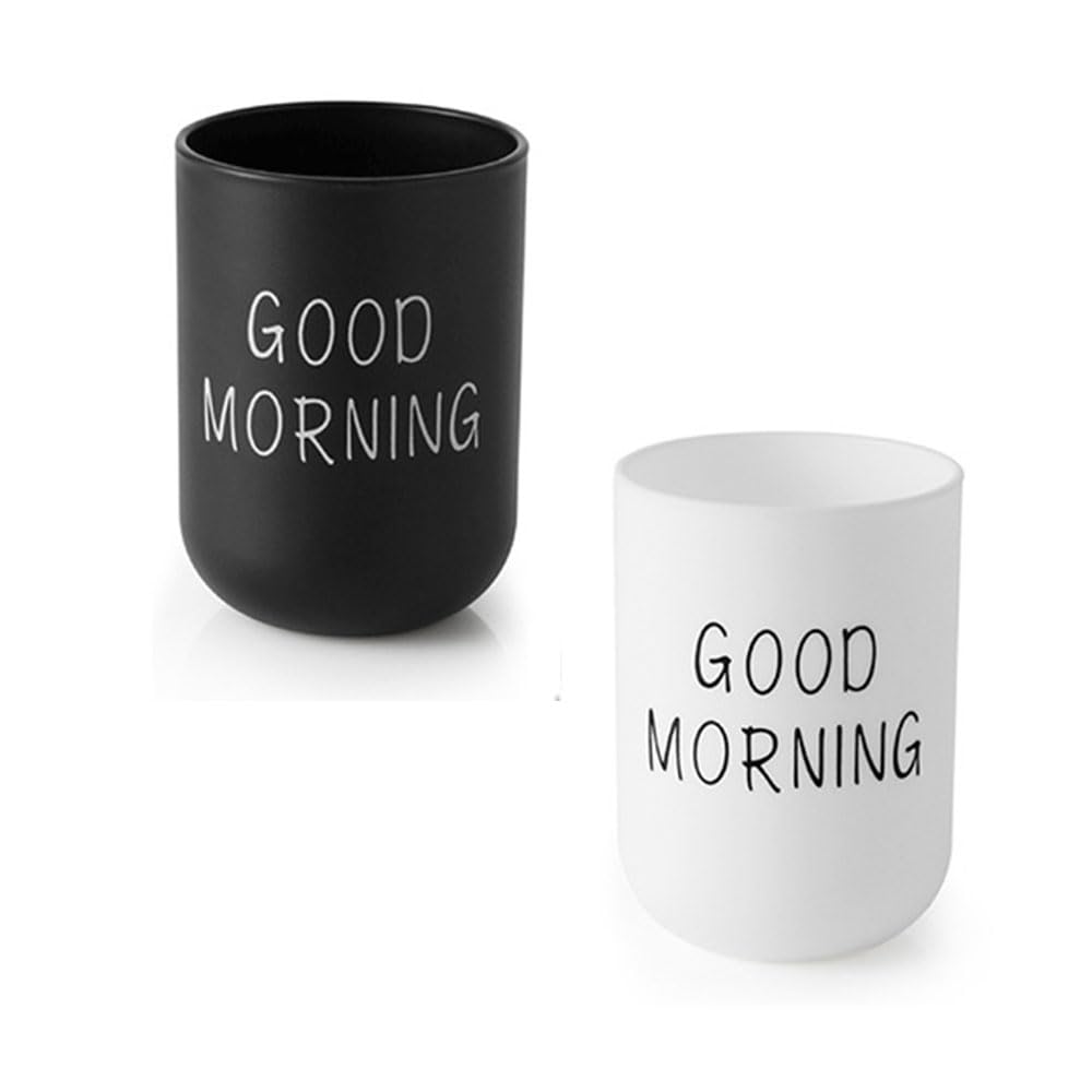 VUULDOO Minimalist Mouthwash Cup 300ml - Black & White, Good Morning Design