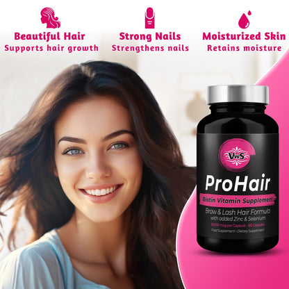 VWS Biotin 10,000 mcg with Zinc & Selenium - Hair, Nails & Skin - 120 Vegan Capsules
