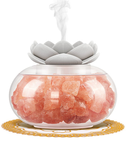 Essential Oil Diffuser with Himalayan Salt Lamp – Vyaime Pink Crystal Lotus LED Night Light (V1103) with Auto Shut-Off