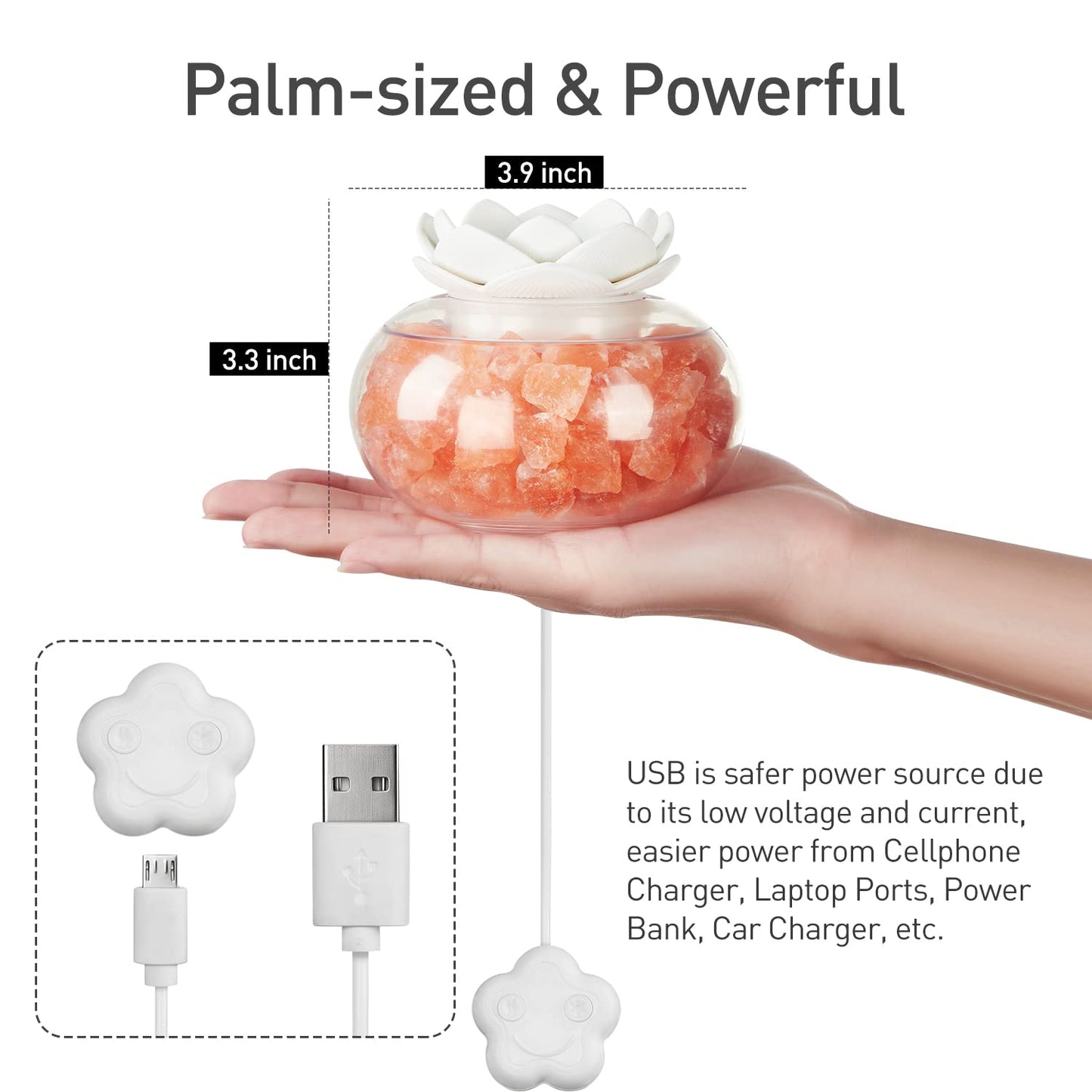 Essential Oil Diffuser with Himalayan Salt Lamp – Vyaime Pink Crystal Lotus LED Night Light (V1103) with Auto Shut-Off