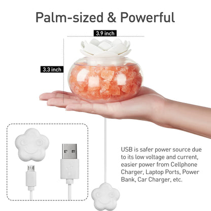 Essential Oil Diffuser with Himalayan Salt Lamp – Vyaime Pink Crystal Lotus LED Night Light (V1103) with Auto Shut-Off