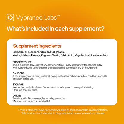 VYBRANCE LABS Creapure Creatine Gummies 5g + Taurine & B12 – Sugar-Free, Vegan, Gluten-Free – Citrus Mango (120 Count)