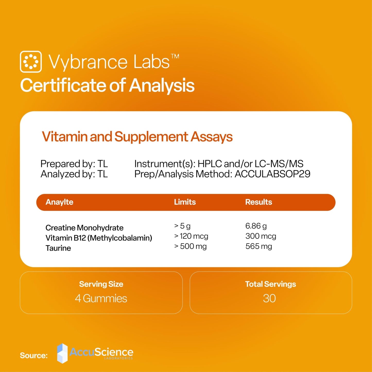 VYBRANCE LABS Creapure Creatine Gummies 5g + Taurine & B12 – Sugar-Free, Vegan, Gluten-Free – Citrus Mango (120 Count)