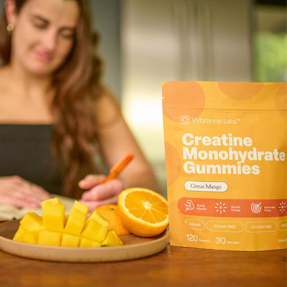 VYBRANCE LABS Creapure Creatine Gummies 5g + Taurine & B12 – Sugar-Free, Vegan, Gluten-Free – Citrus Mango (120 Count)