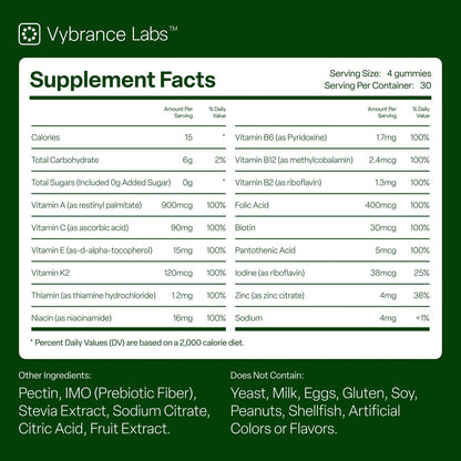 VYBRANCE LABS Daily Greens Gummies – 120 Gummies (30 Servings), Sugar-Free & Vegan