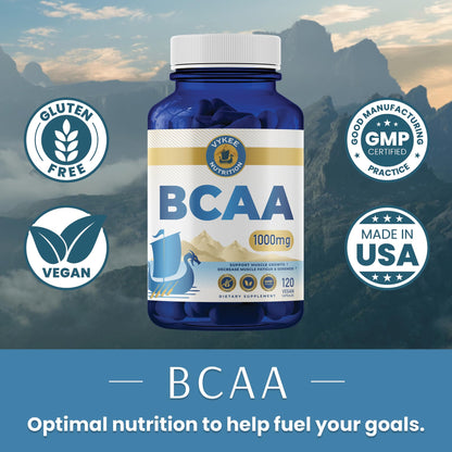 Vykee Nutrition BCAA Capsules – 1000mg BCAAs (2:1:1) | Vegan, Non-GMO | 120 Capsules