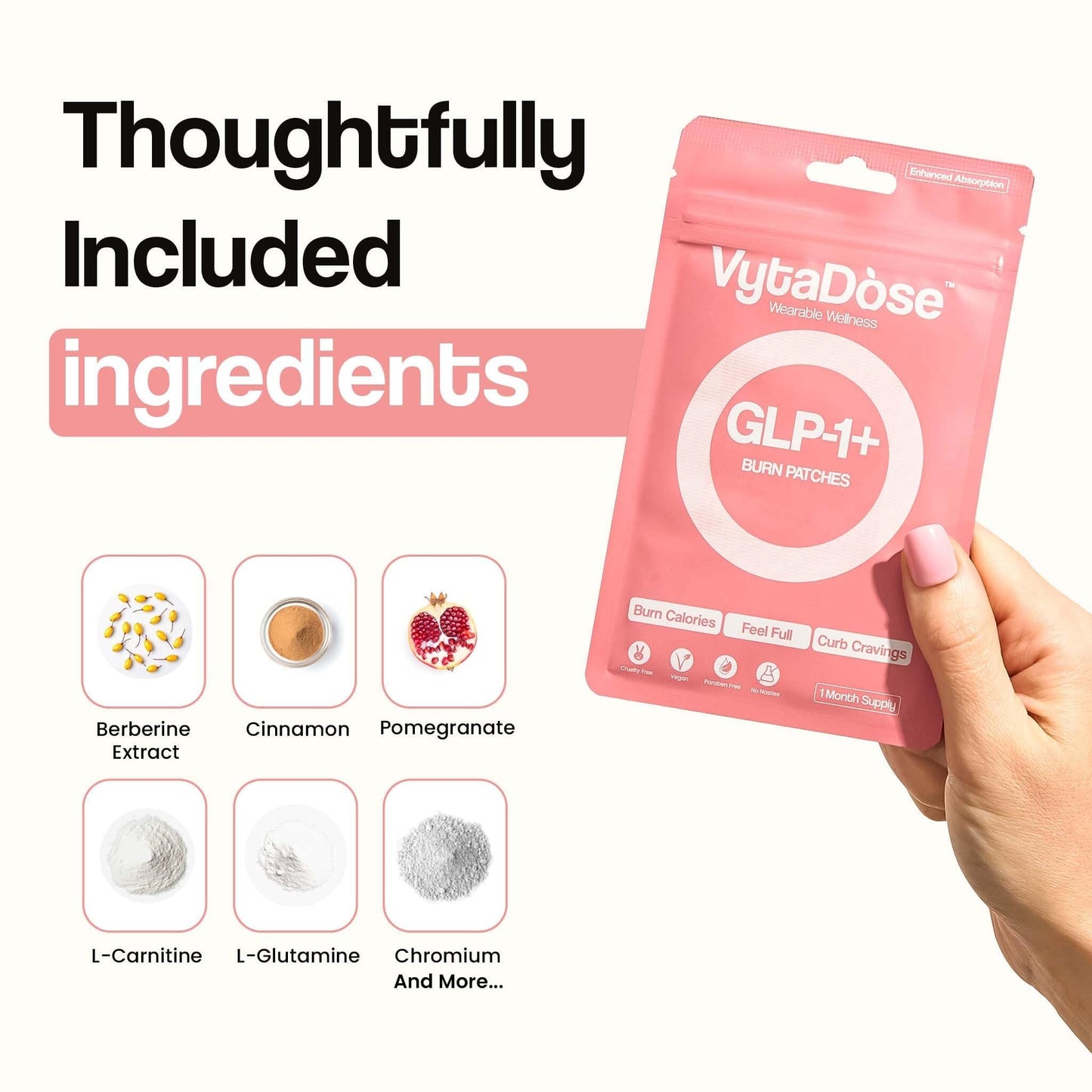 Vytadose GLP1 Patches | 10x Stronger Formula | 12 Hour Extended Hunger Support | Berberine, Pomegranate, Green Tea, L-Glutamine | New & Improved Kind of GLP-1 Patches | 60 Count