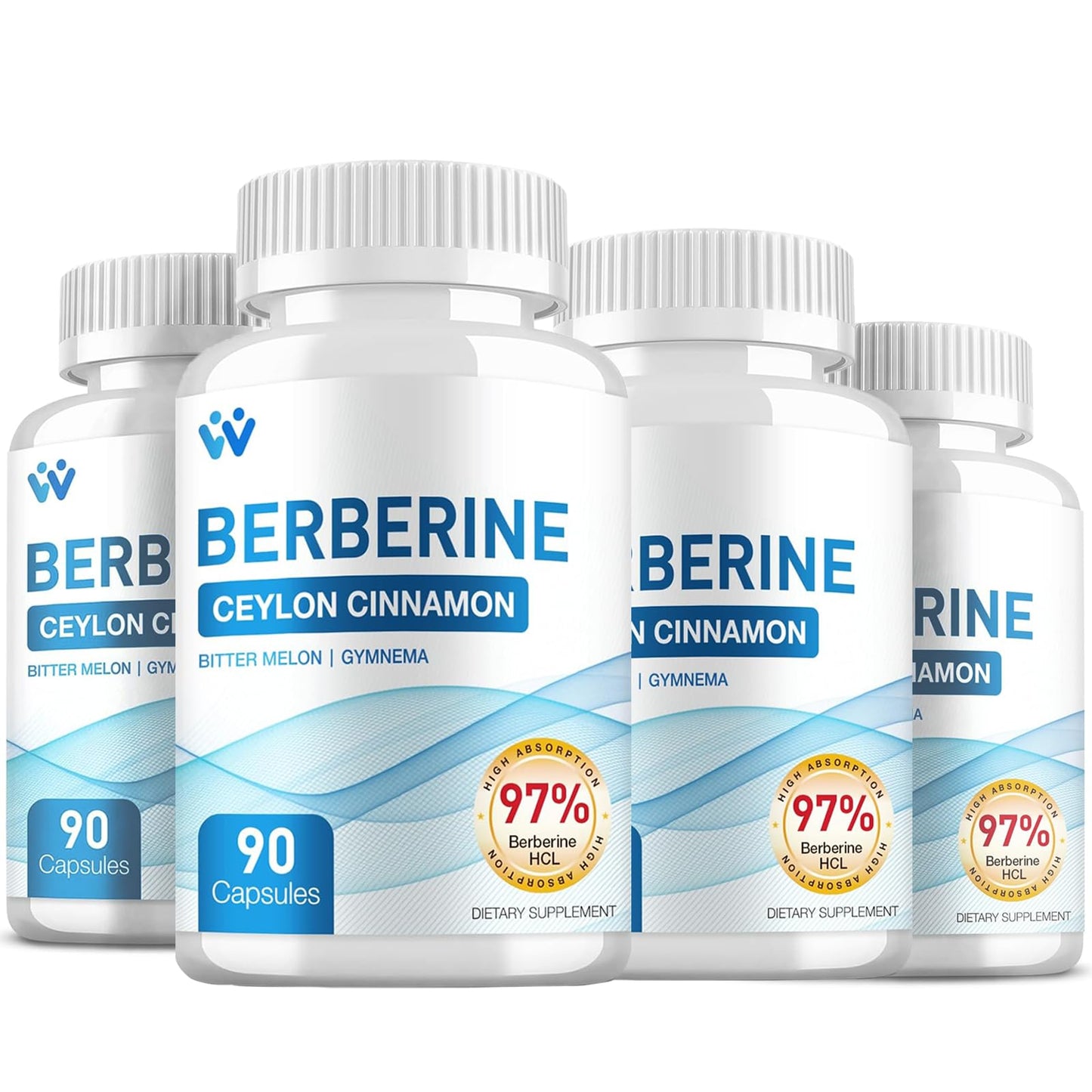 WACHRAY Berberine 1500mg – 360 Capsules (4 Pack) with Cinnamon & Bitter Melon
