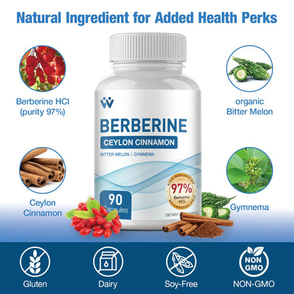 WACHRAY Berberine 1500mg – 360 Capsules (4 Pack) with Cinnamon & Bitter Melon