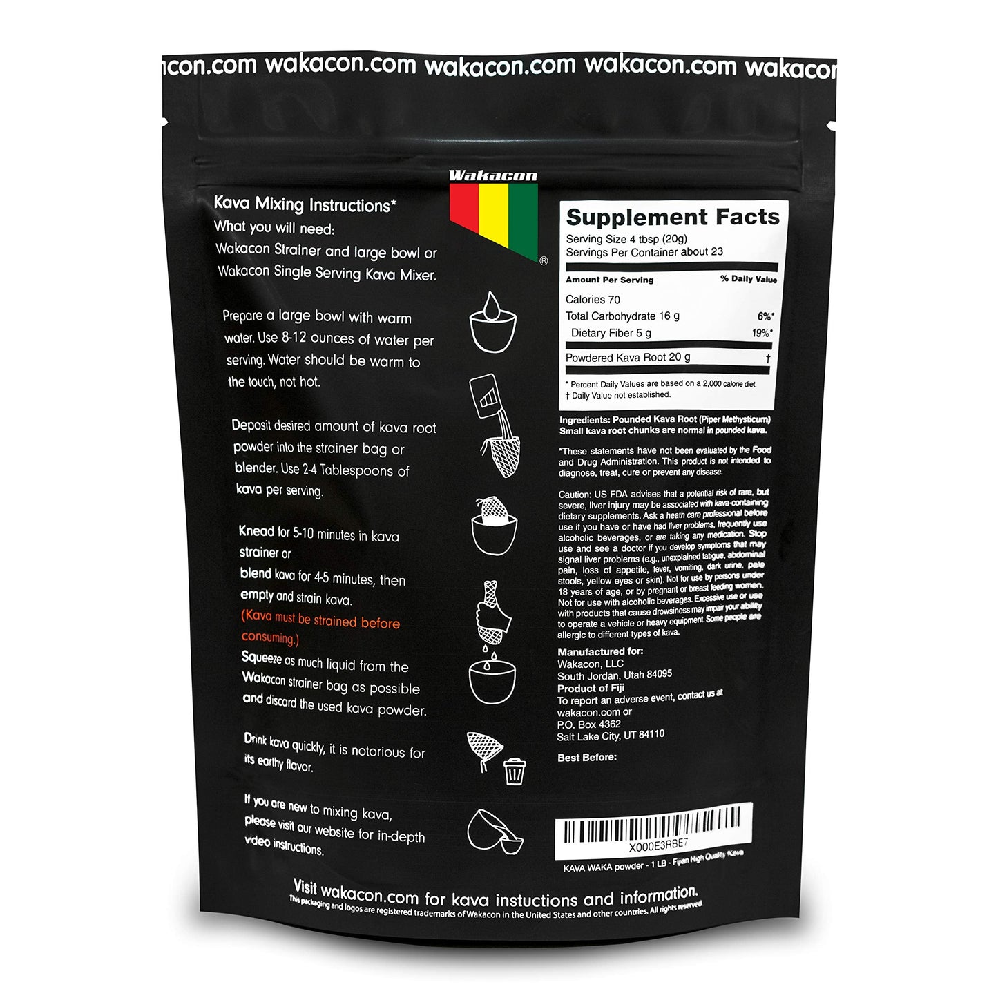 Wakacon Kava Waka Powder – Authentic Noble Kava Root from Fiji – 16 oz