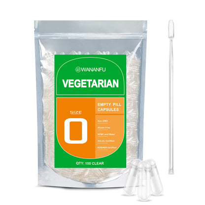 Wananfu Size 0 Vegetarian Empty Capsules – 100 Count Bundle + Micro Lab Spoon