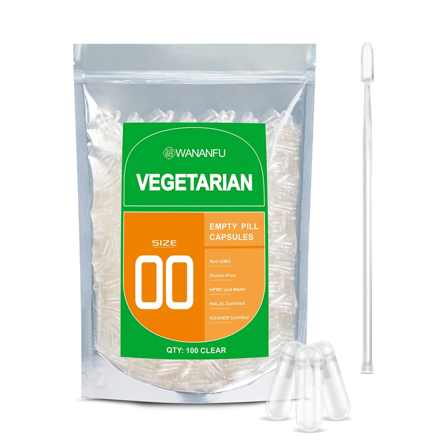 Wananfu Size 00 Vegetarian Empty Capsules Bundle (100 Count) + Micro Lab Spoon