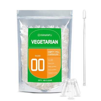 Wananfu Size 00 Vegetarian Empty Capsules Bundle (100 Count) + Micro Lab Spoon