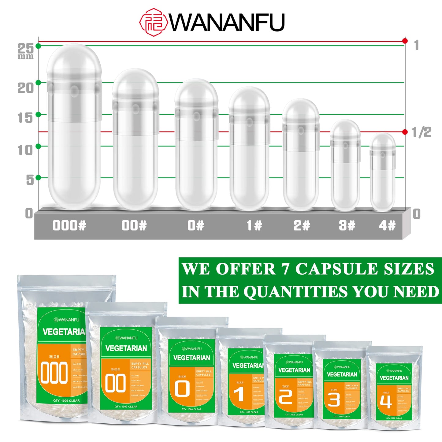 Wananfu Size 00 Vegetarian Empty Capsules Bundle (100 Count) + Micro Lab Spoon