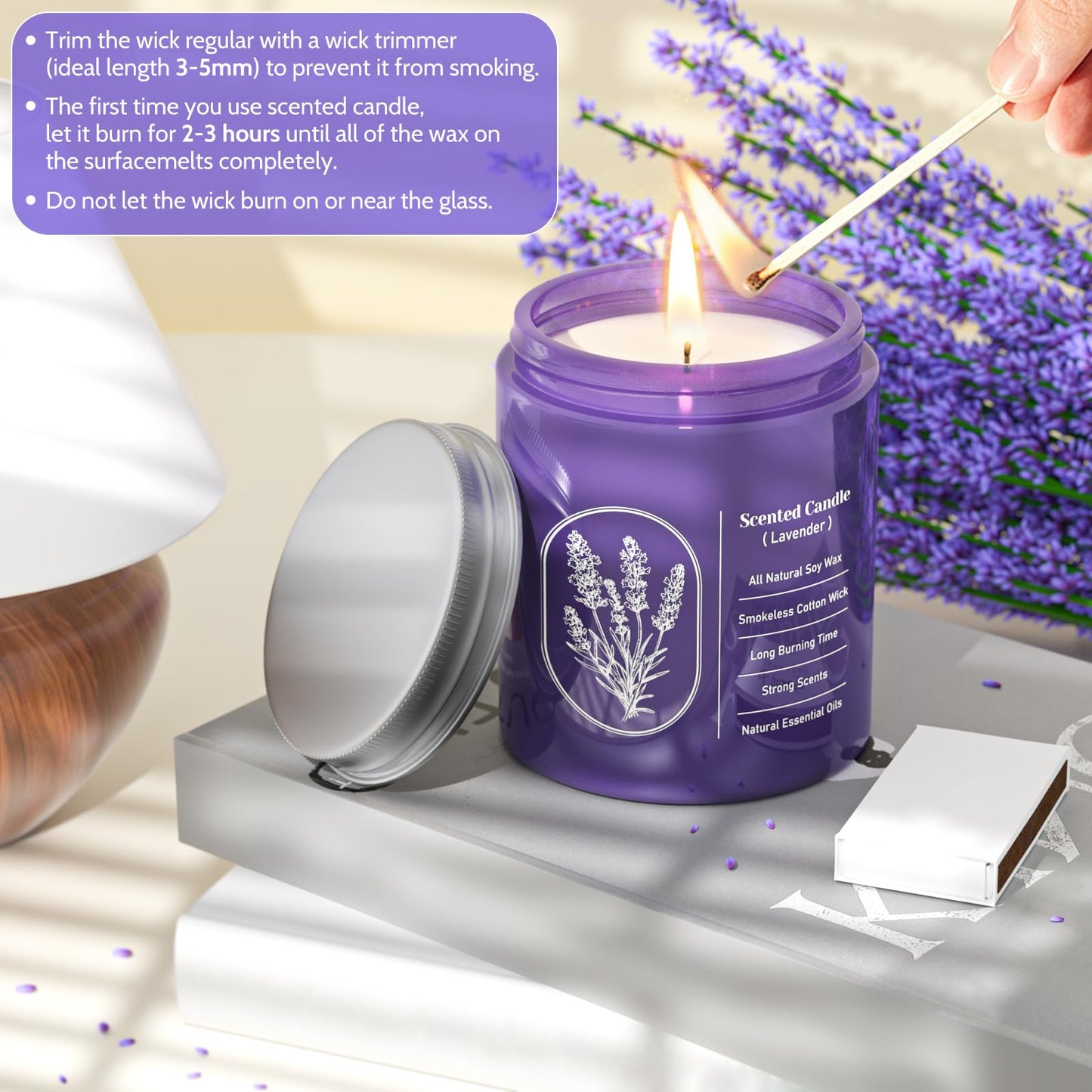 WarmEmbrace Lavender Scented Soy Candle – 7.5 oz, Long-Lasting Home Fragrance, Gifts for Mom & Girlfriend