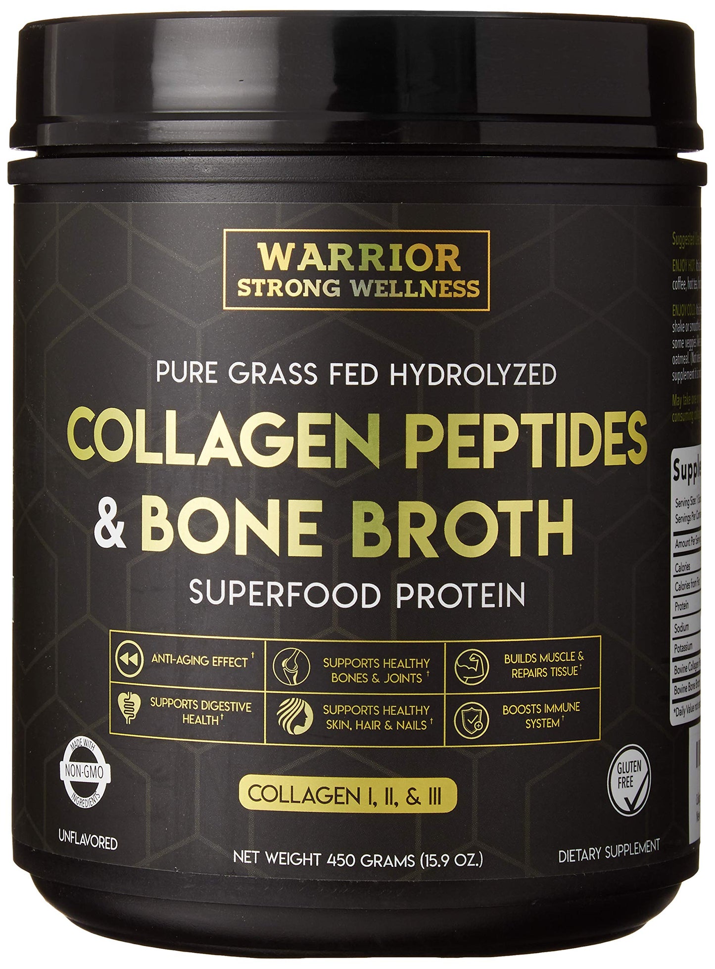Warrior Strong Wellness Premium Collagen Peptides Bone Broth Powder – Grass-Fed, Unflavored, Keto Friendly