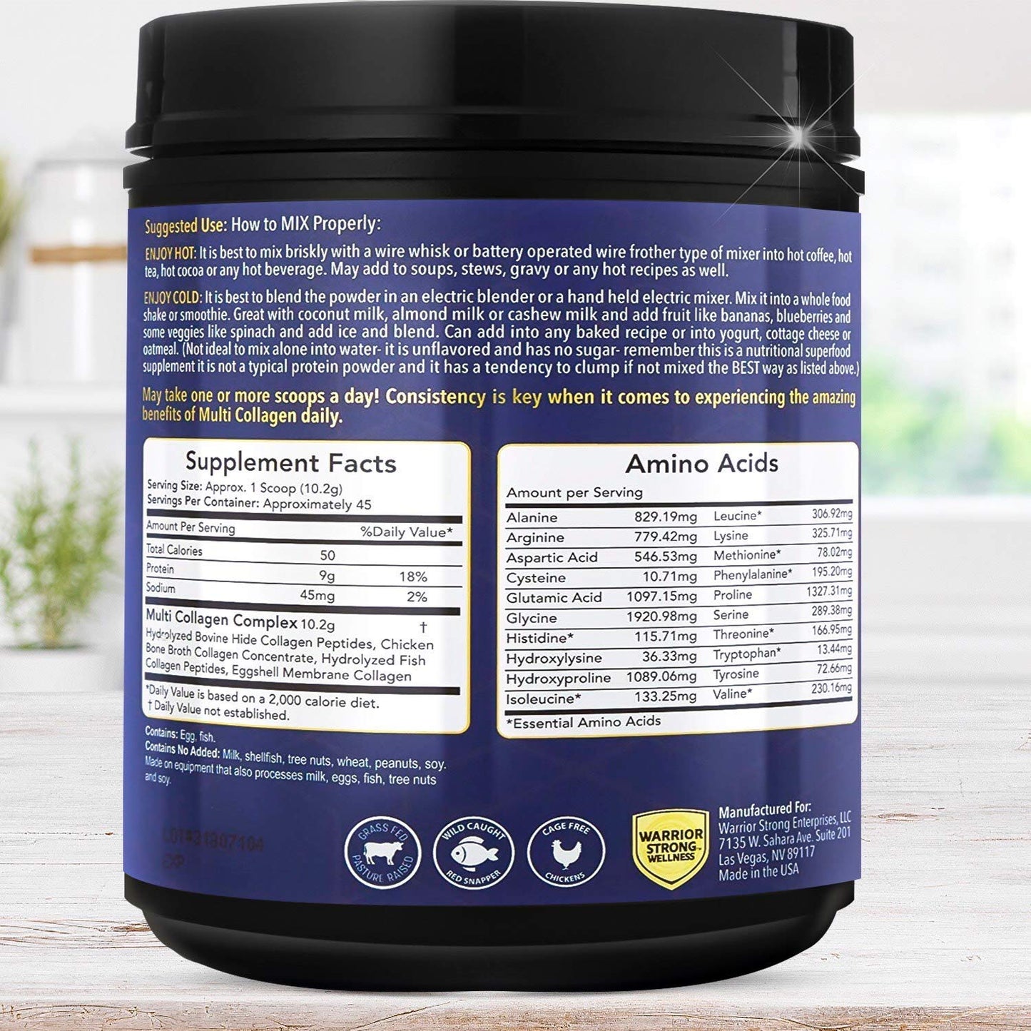 Warrior Strong Wellness Multi Collagen Powder - Unflavored Hydrolyzed Collagen