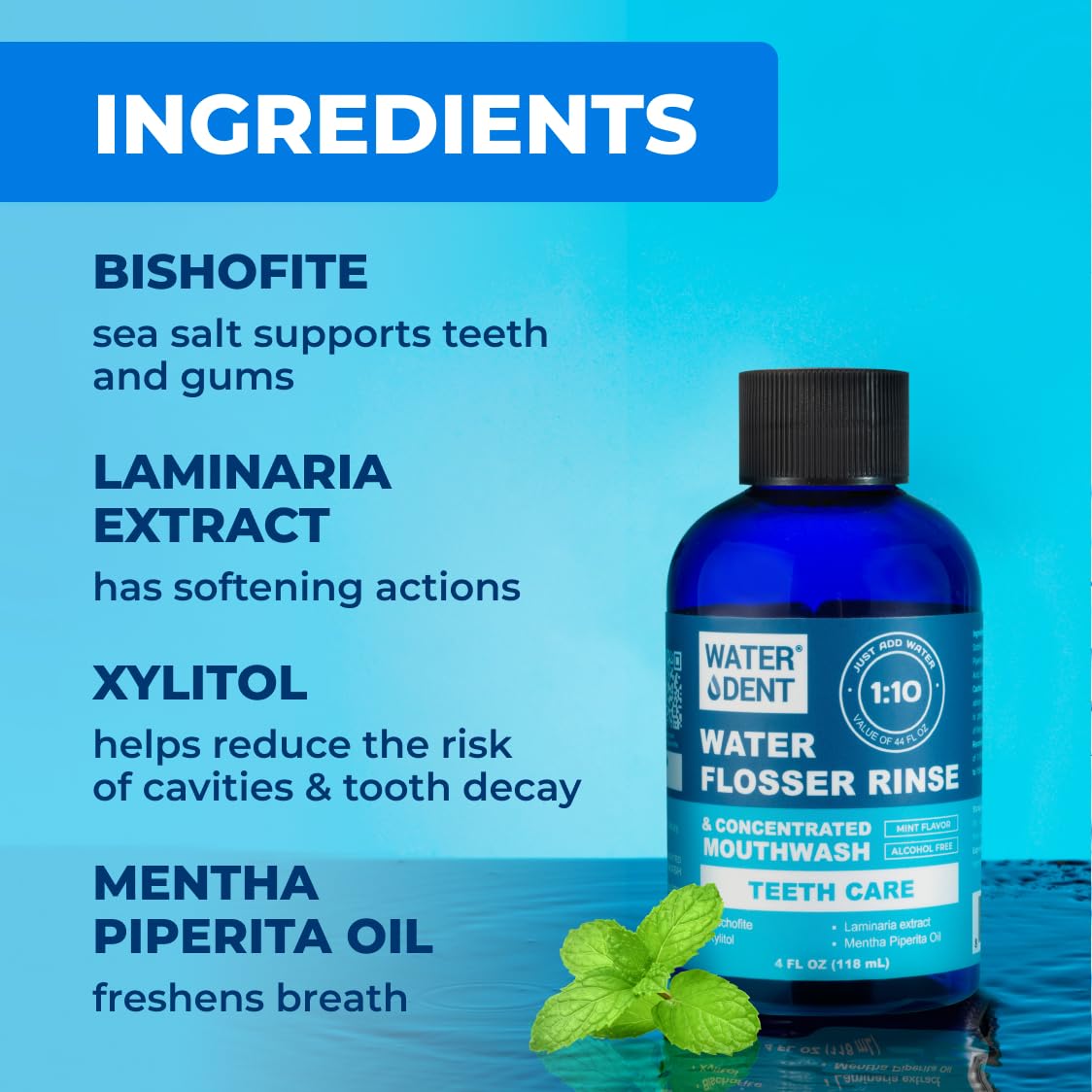 Water Dent Water Flosser Rinse – Concentrate Mouthwash 1:10, Mint