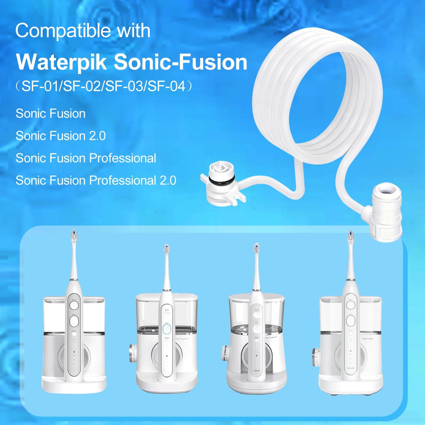 Water Flosser Replacement Hose & Toothbrush Heads for Waterpik Sonic-Fusion SF-01/02/03/04 – Repair Kit