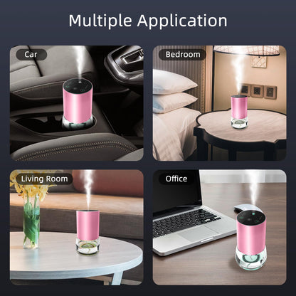 Waterless 100ml Car Diffuser – Battery Powered, Cordless Aromatherapy, 7-Color LED (Pink) with Timer