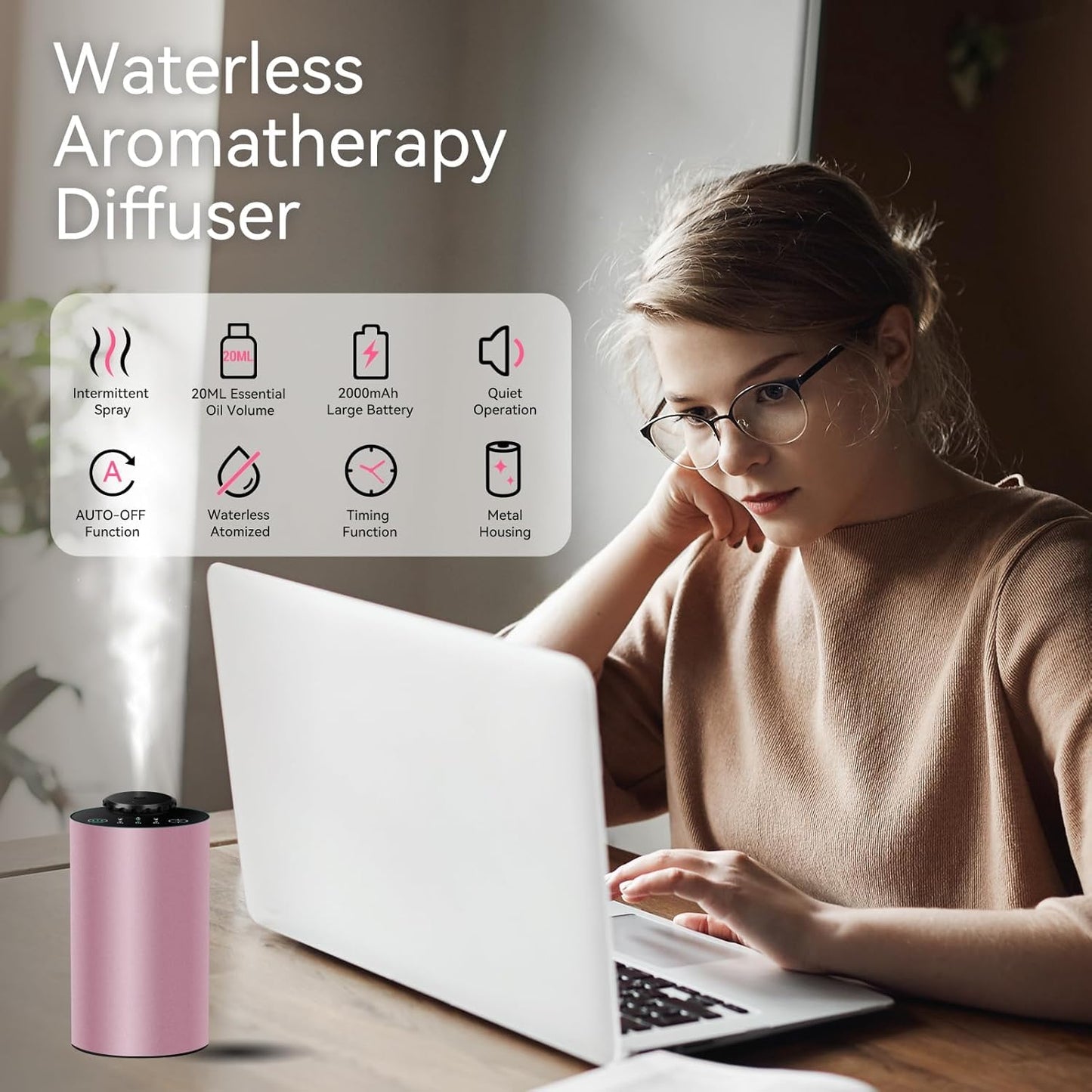 Waterless Battery-Operated Car Diffuser with Timing & 3 Mist Levels | Aluminum Alloy