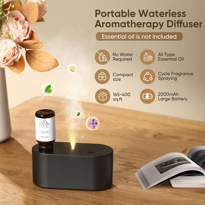 Waterless Diffuser for Essential Oils – 3 Mist Modes, 160 sq ft, Black