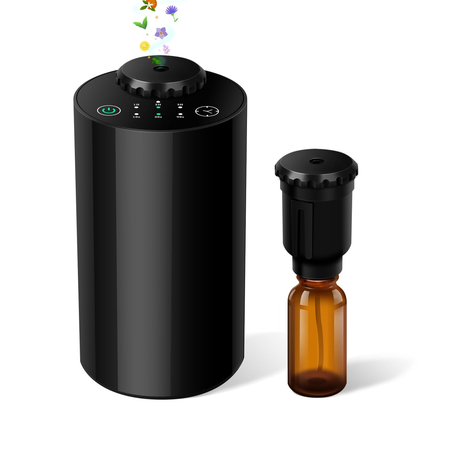Waterless Essential Oil Diffuser – Battery-Operated, 4 Timers, 3 Mist Levels (Black)