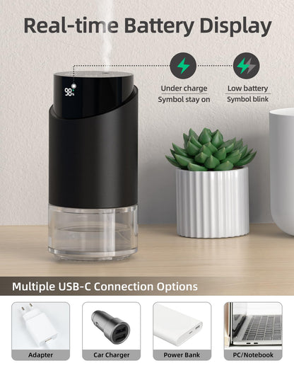 Waterless Essential Oil Diffuser – Nano Mist, 600 sq ft, 100ml, Battery Powered (Black)