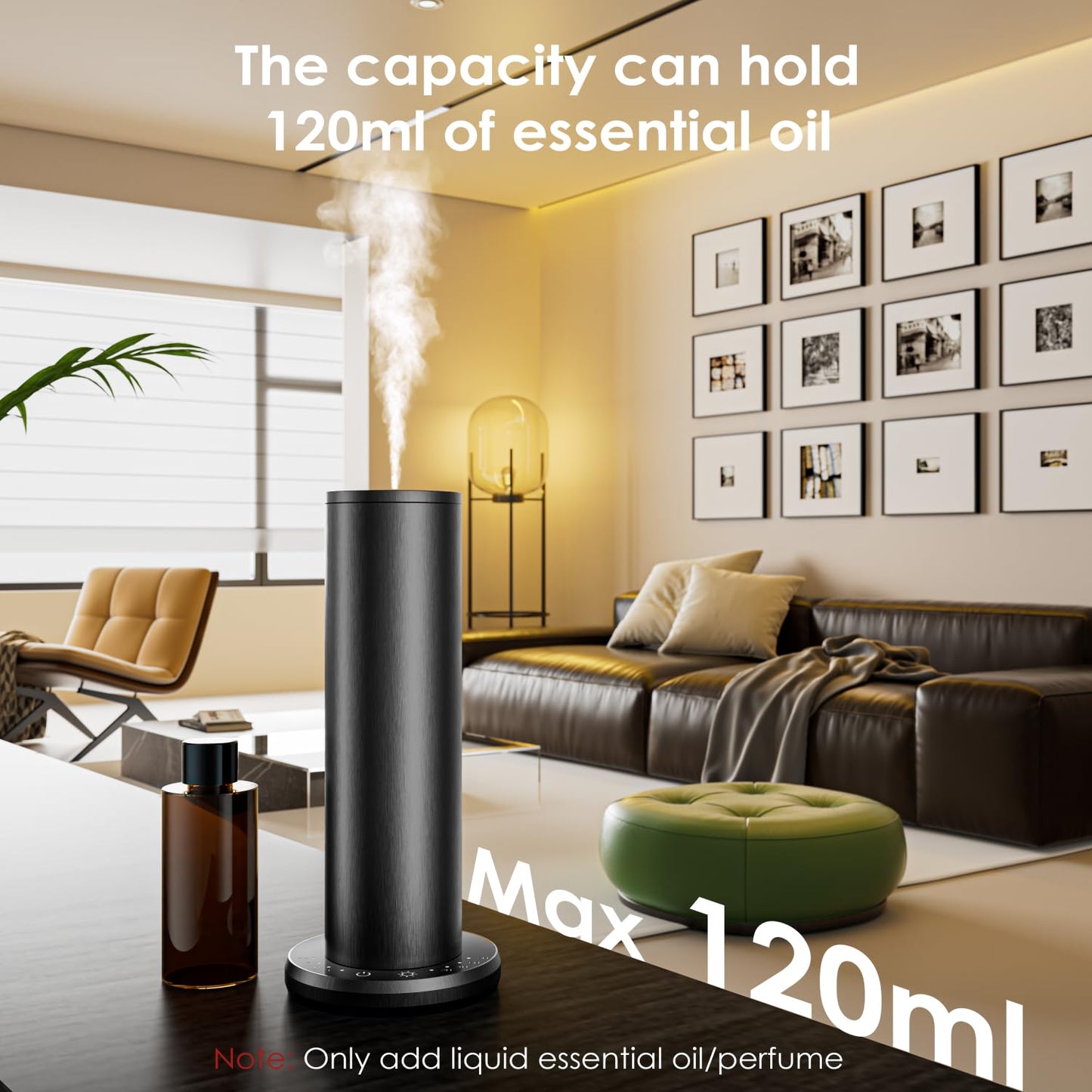 Waterless Essential Oil Diffuser - Aromatherapy Diffusers for Home, Large Room, 1000 sq.ft, Black