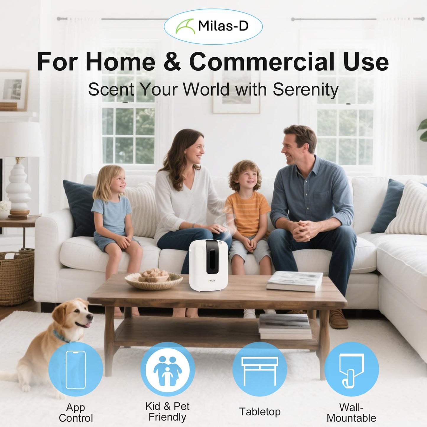 Waterless Essential Oil Diffuser for Home & Commercial – 13.5 fl oz, Up to 2000 sq ft | Milas-D